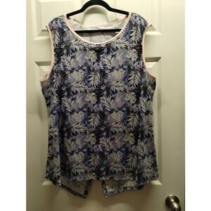 Crane Women's Size XXL Blue Tropical Floral Asymmetric Layered Back Tank Top